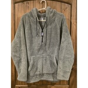 PINK Victoria's Secret Hooded Quarter Zip Pocket Furry Hoodie Coat Green Medium
